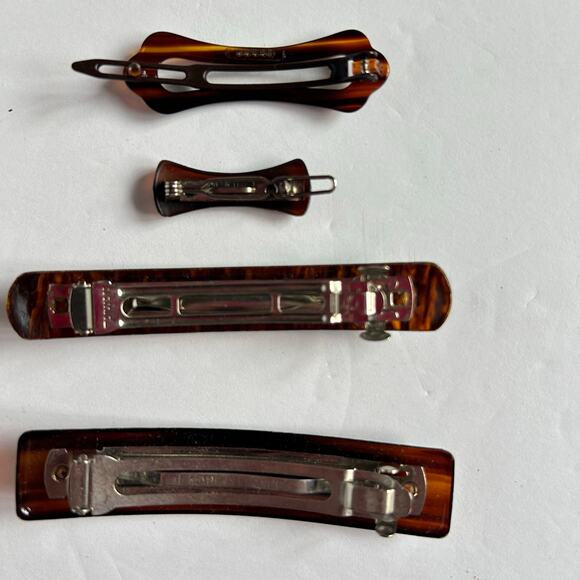 Vintage Tortoise Shell Hair Barrette Lot – 4 Pc 80s/90s Brown Clips - Picture 4 of 5